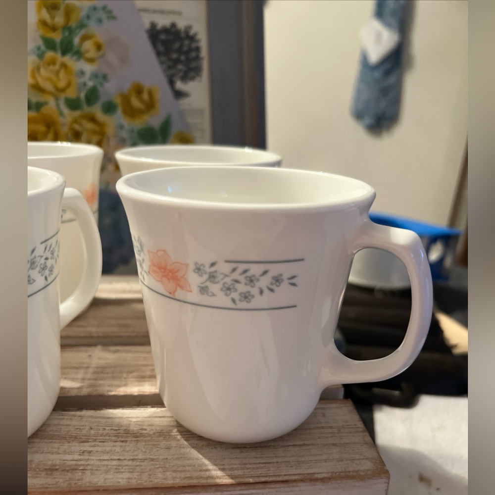 VTG Corning Ware Amber Floral Coffee Cups - Set of 4